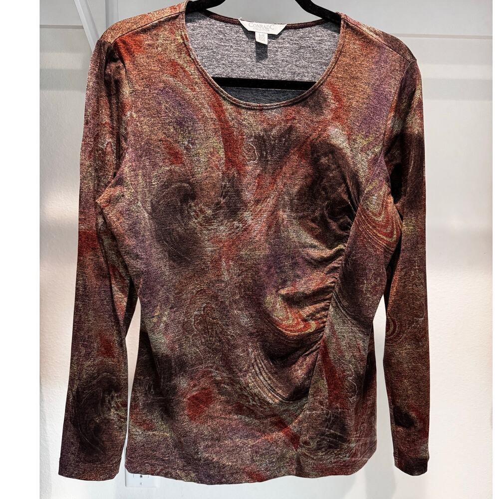 Conrad C Collection Women's Ruched‎ Blouse Brown Tie Dye Size Large